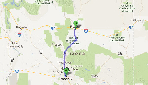 map phoenix to flagstaff