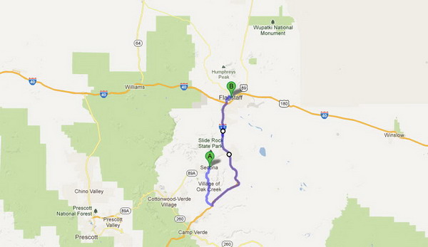 map sedona to flagstaff